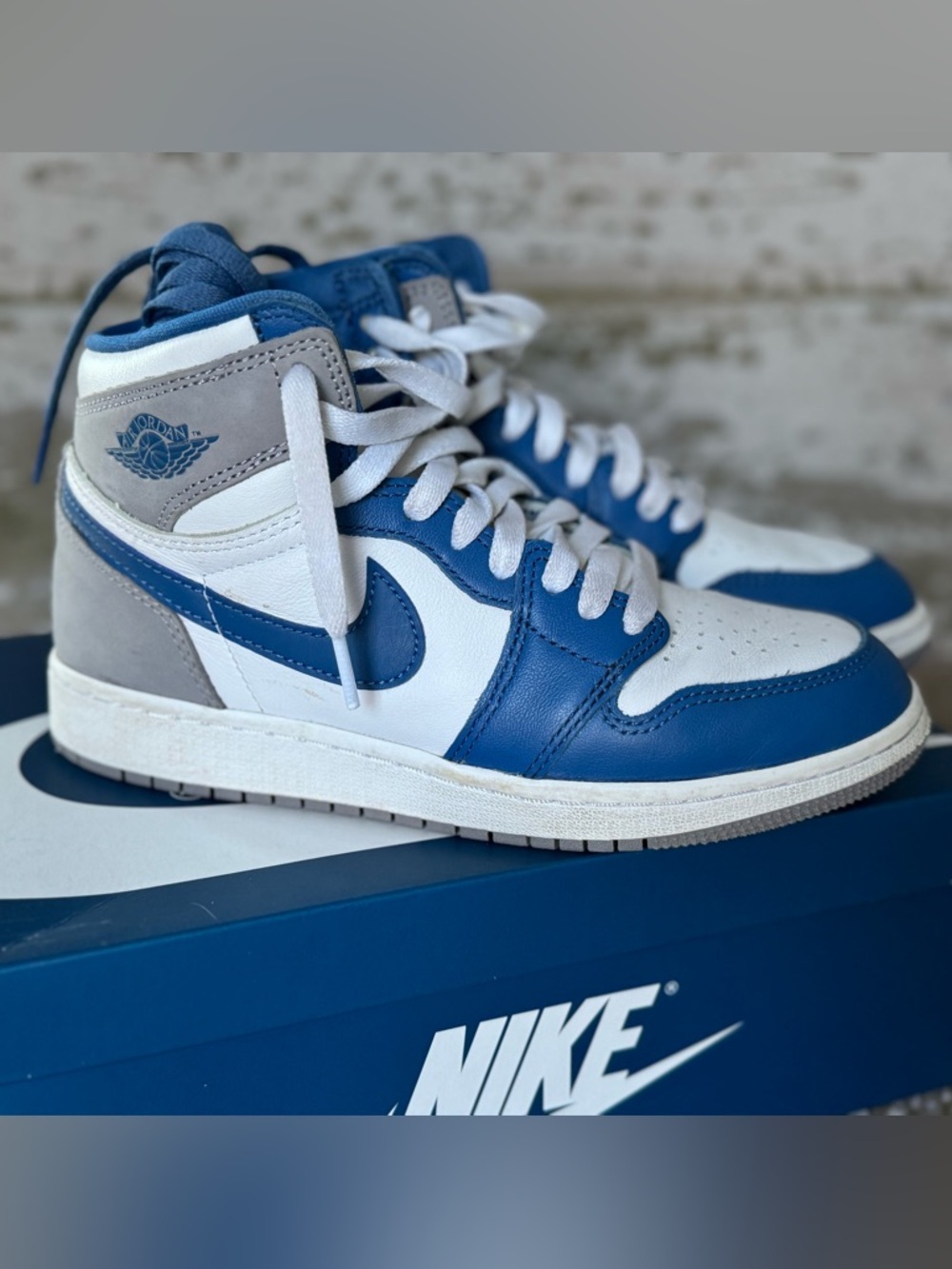 Nike Air Jordan 1 High OG True Blue White Cement Grey Size 5Y